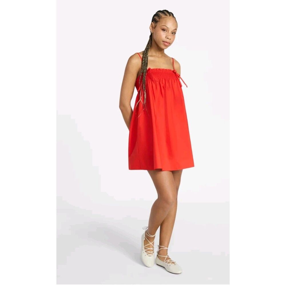 No Boundaries Cotton Poplin Smocked Mini Dress With Tie Straps, Women's size XXL